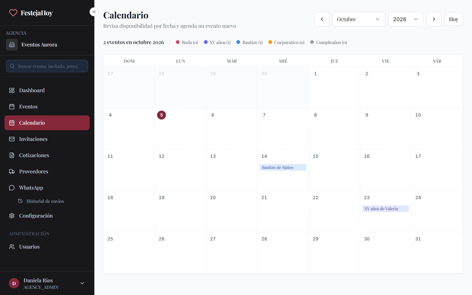Calendario de eventos del mes