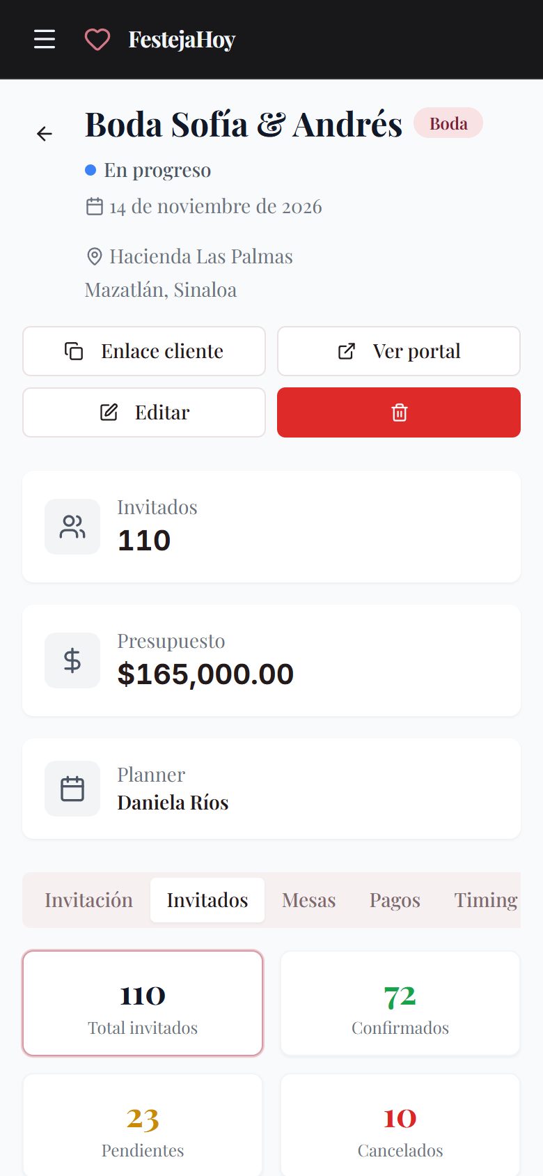Invitados del evento en el celular