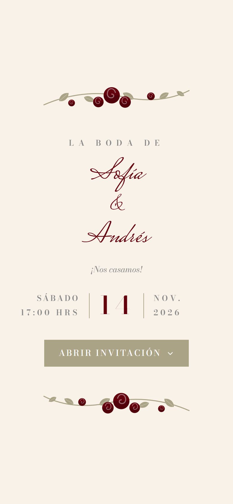 Invitación digital abierta en un celular