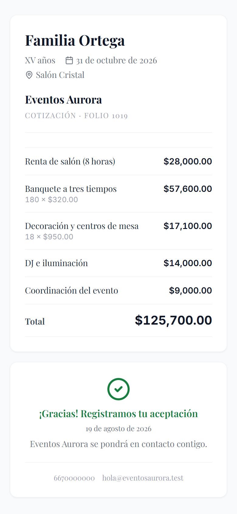 Cotización como la ve el prospecto en su celular