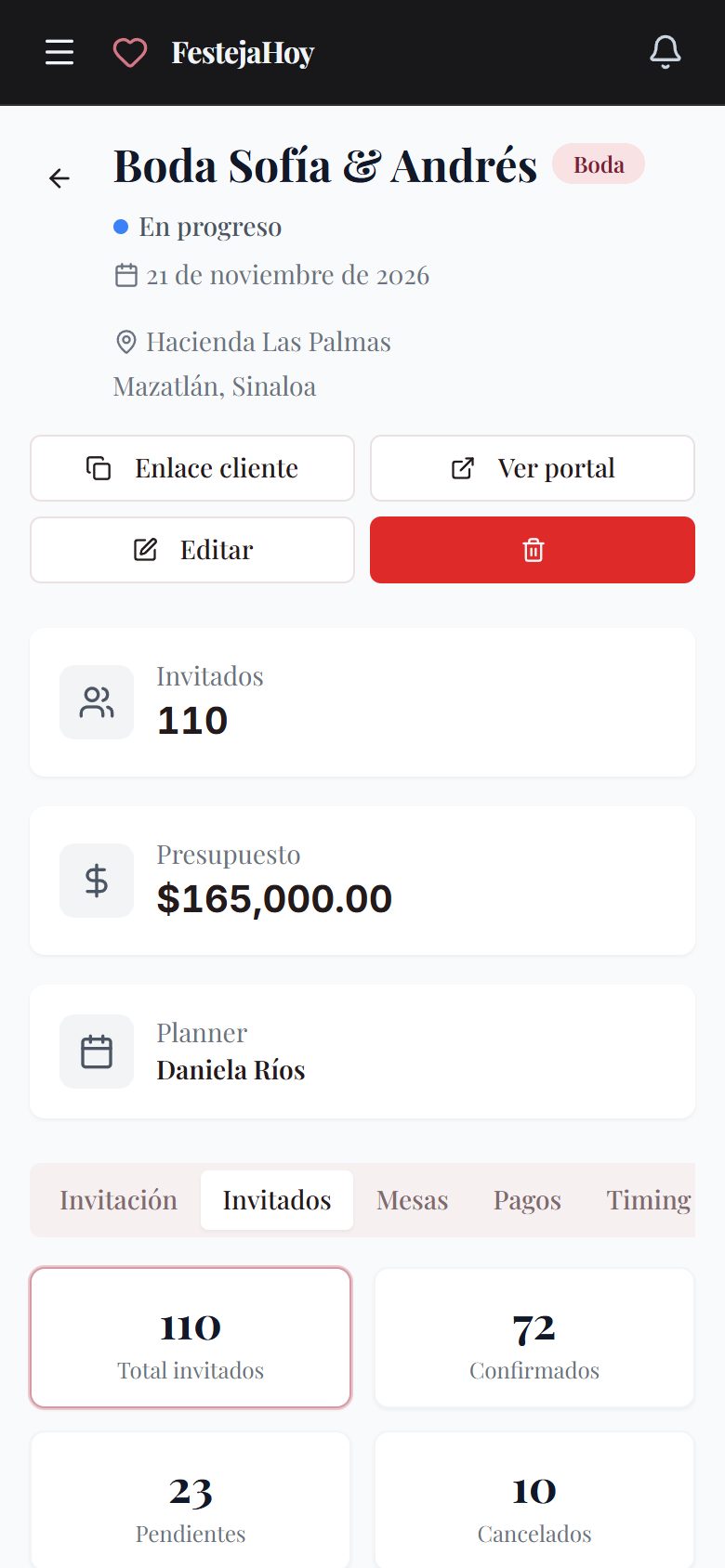 Invitados del evento en el celular